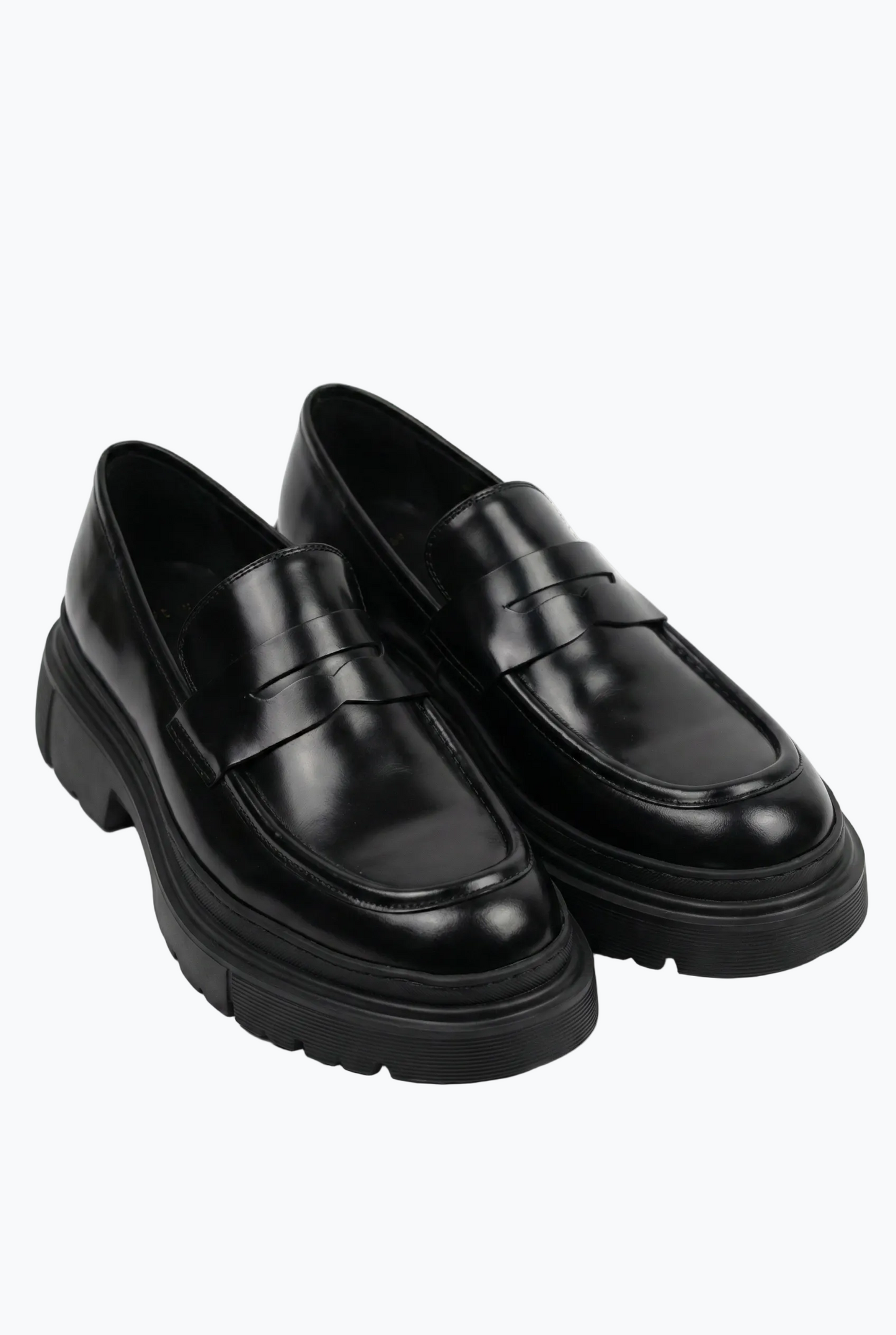 Black Oiled Leather Penny Loafer with Chunky Sole