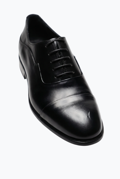 Black Oiled Leather Cap-Toe Oxford