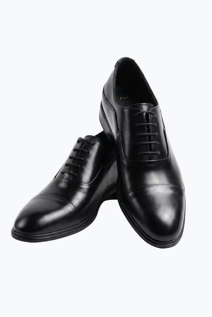 Black Oiled Leather Cap-Toe Oxford