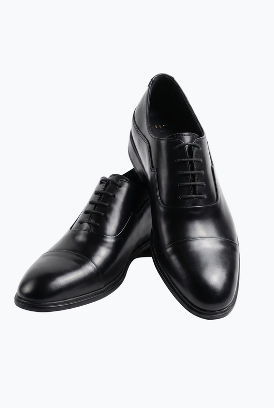 Black Oiled Leather Cap-Toe Oxford
