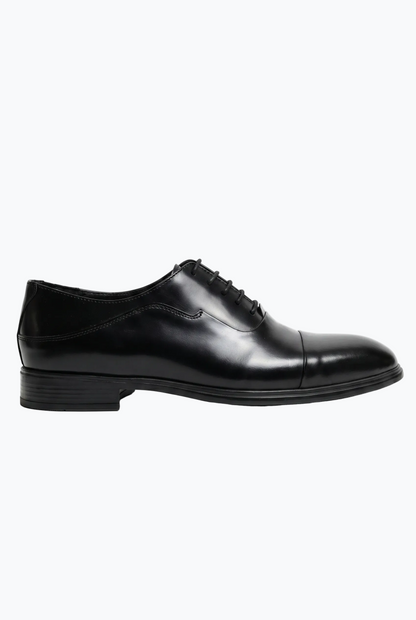 Black Oiled Leather Cap-Toe Oxford