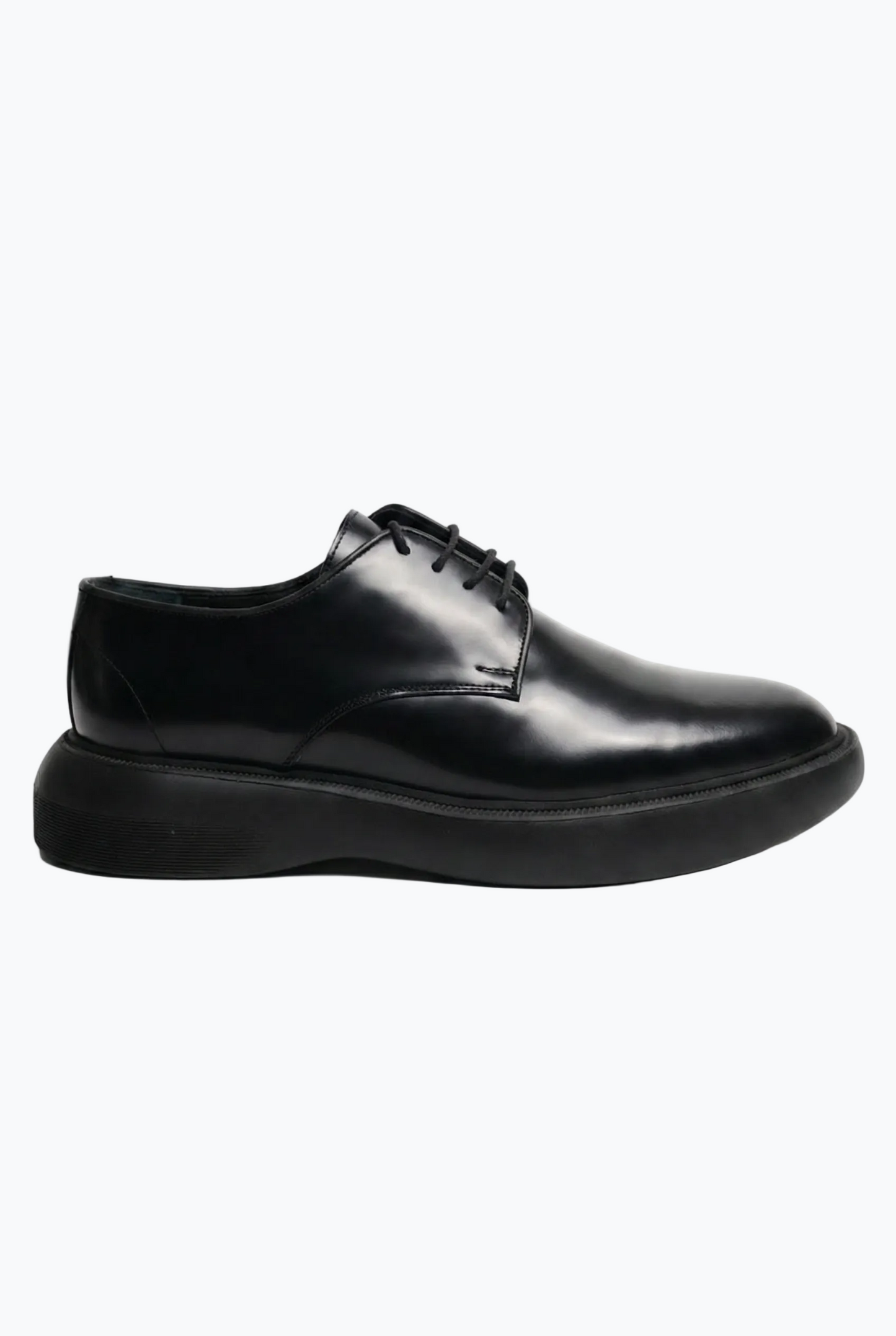 Black Oiled Leather Derby with Chunky Sole