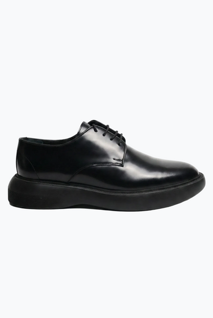 Black Oiled Leather Derby with Chunky Sole