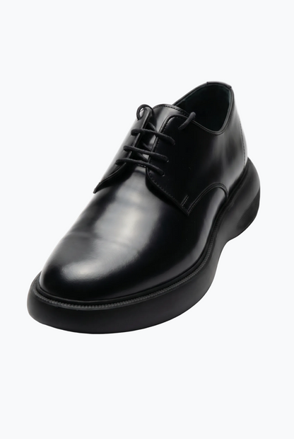 Black Oiled Leather Derby with Chunky Sole