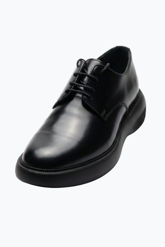 Black Oiled Leather Derby with Chunky Sole