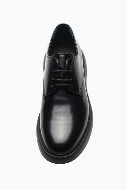 Black Oiled Leather Derby with Chunky Sole