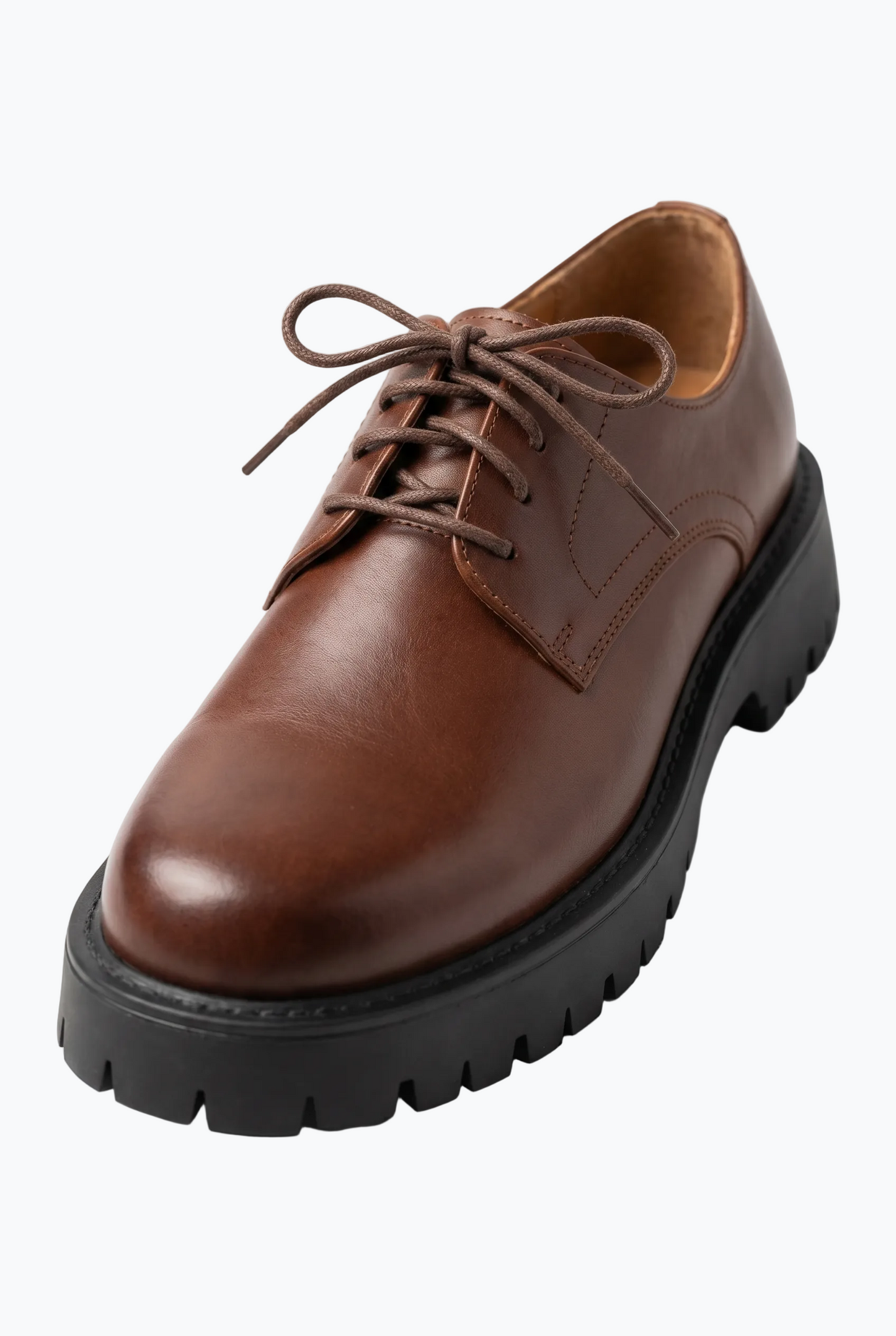 Brown Leather Moc-Toe Derby with Lug Sole