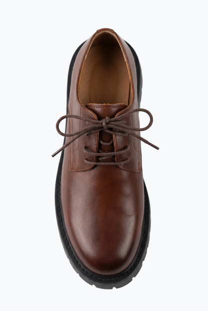 Brown Leather Moc-Toe Derby with Lug Sole