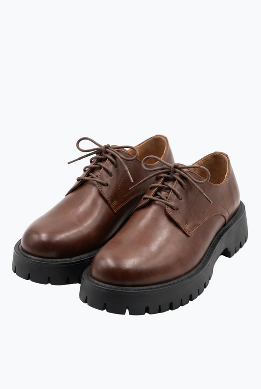 Brown Leather Moc-Toe Derby with Lug Sole
