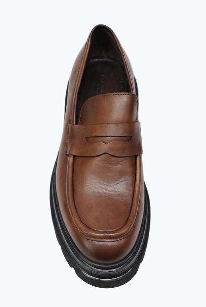 Brown Leather Penny Loafer with Chunky Sole