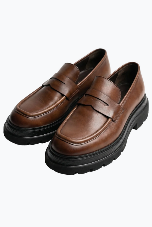 Brown Leather Penny Loafer with Chunky Sole
