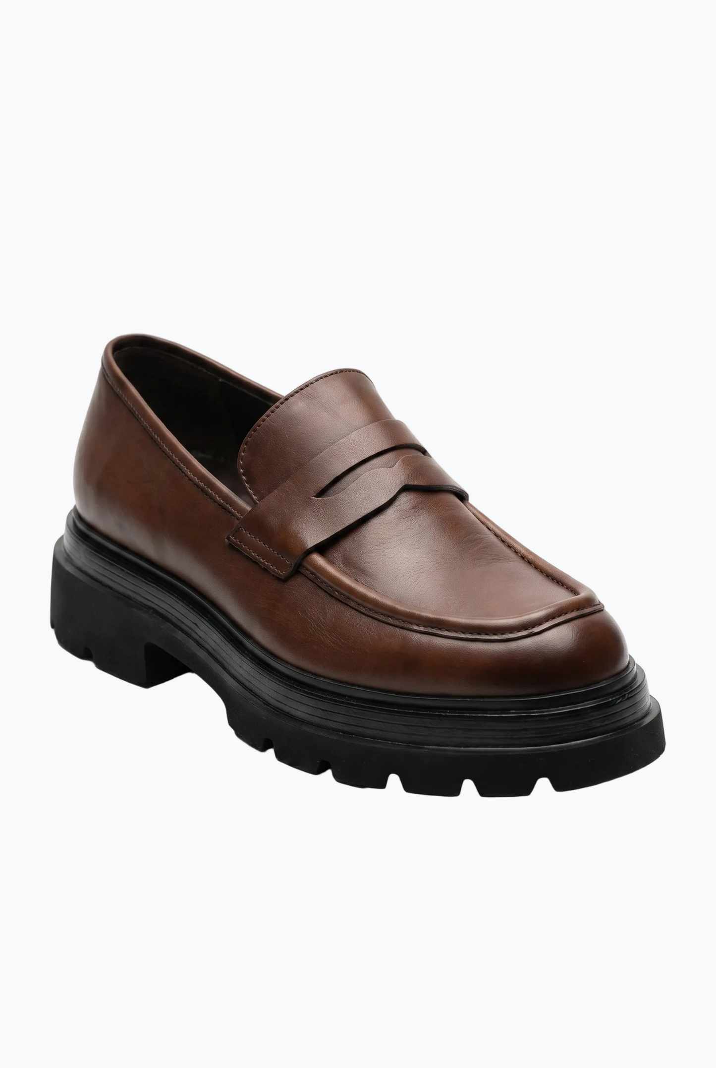 Brown Leather Penny Loafer with Chunky Sole