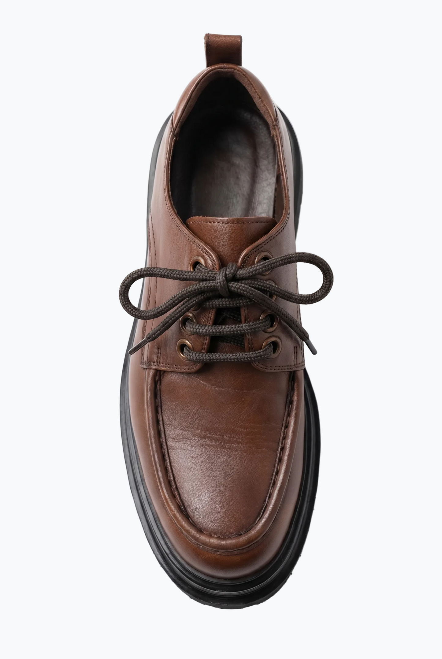 Dark Brown Leather Moc-Toe Derby with Lug Sole