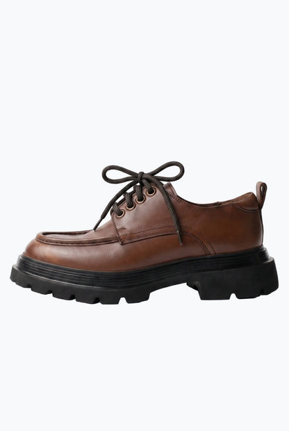 Dark Brown Leather Moc-Toe Derby with Lug Sole
