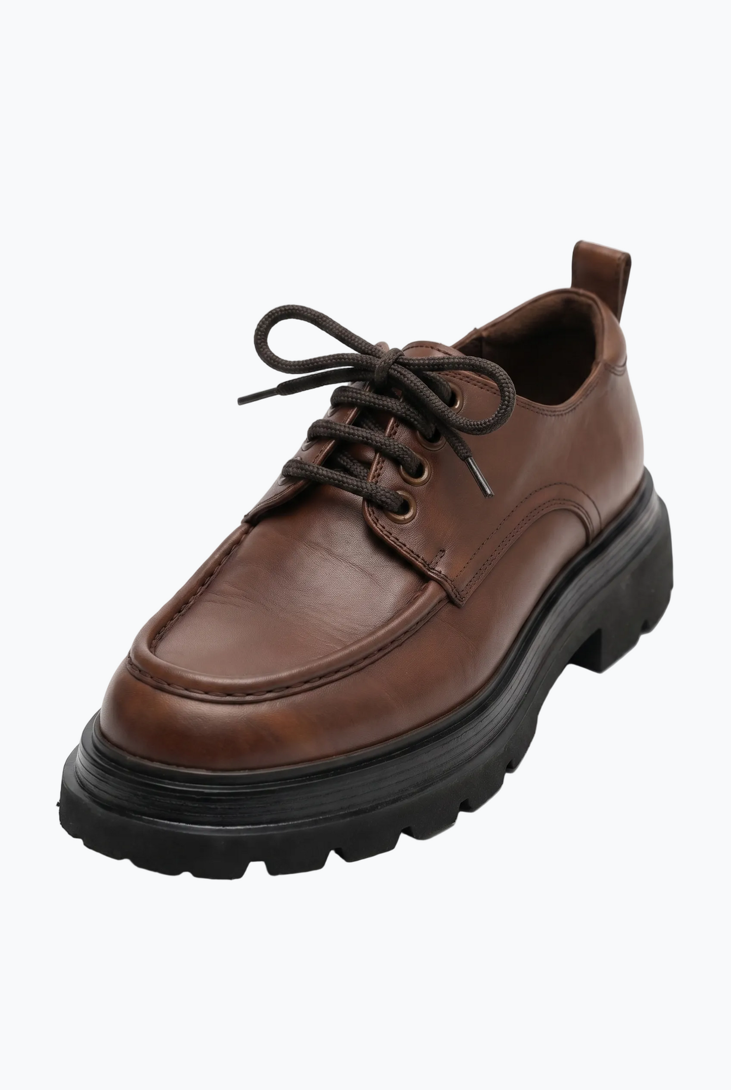 Dark Brown Leather Moc-Toe Derby with Lug Sole