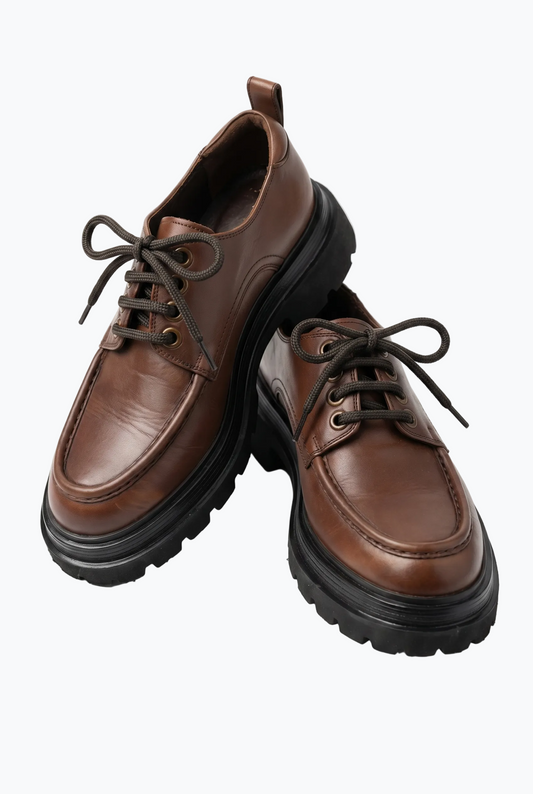 Dark Brown Leather Moc-Toe Derby with Lug Sole