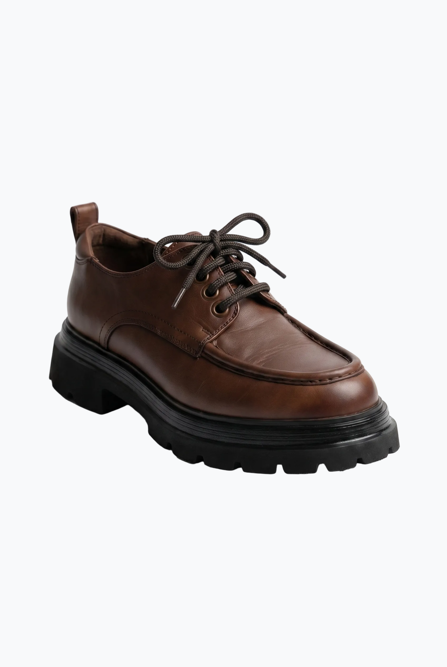 Dark Brown Leather Moc-Toe Derby with Lug Sole