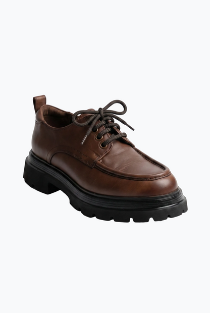 Dark Brown Leather Moc-Toe Derby with Lug Sole