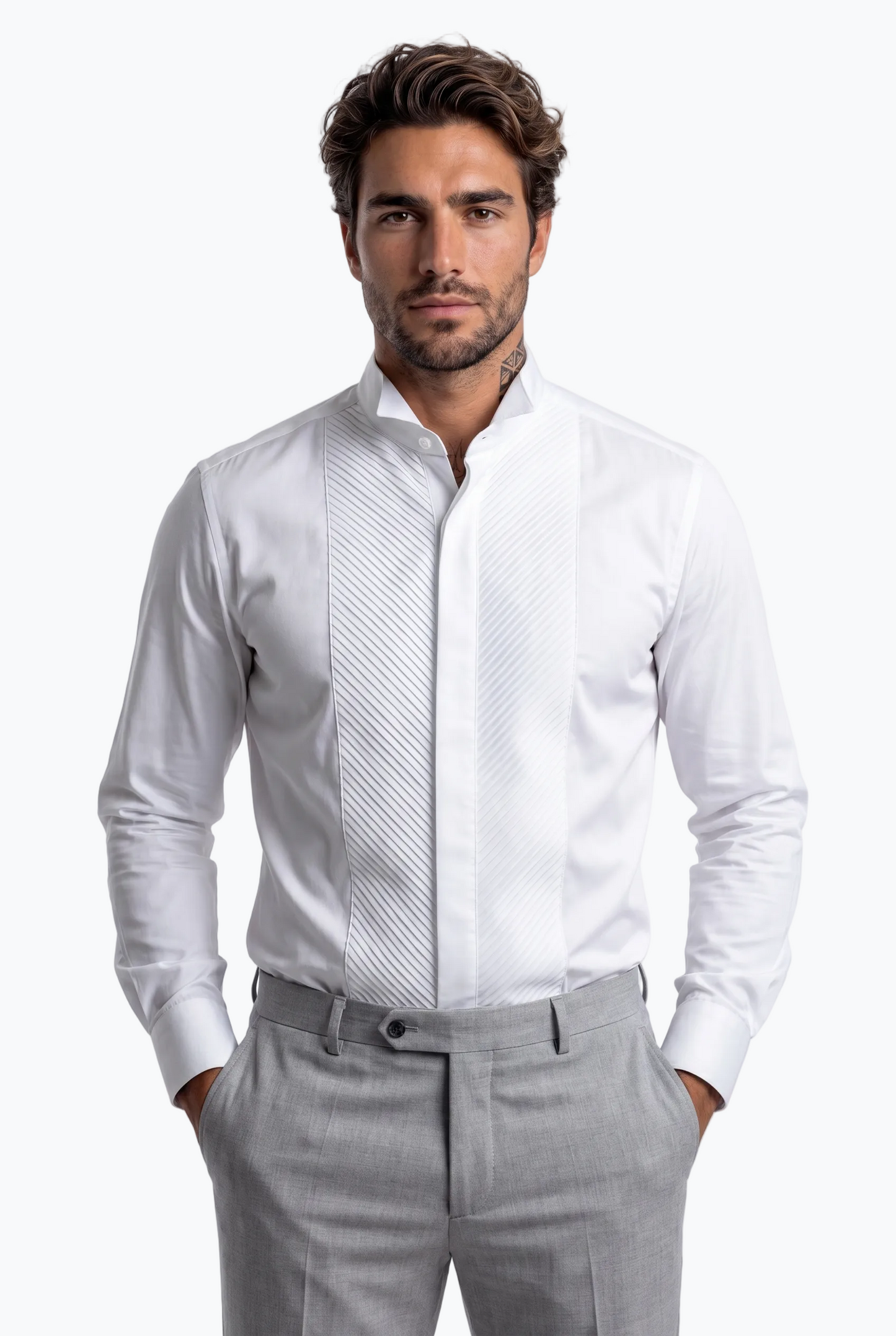 Classic Broken Collar With Diagonal Pleat