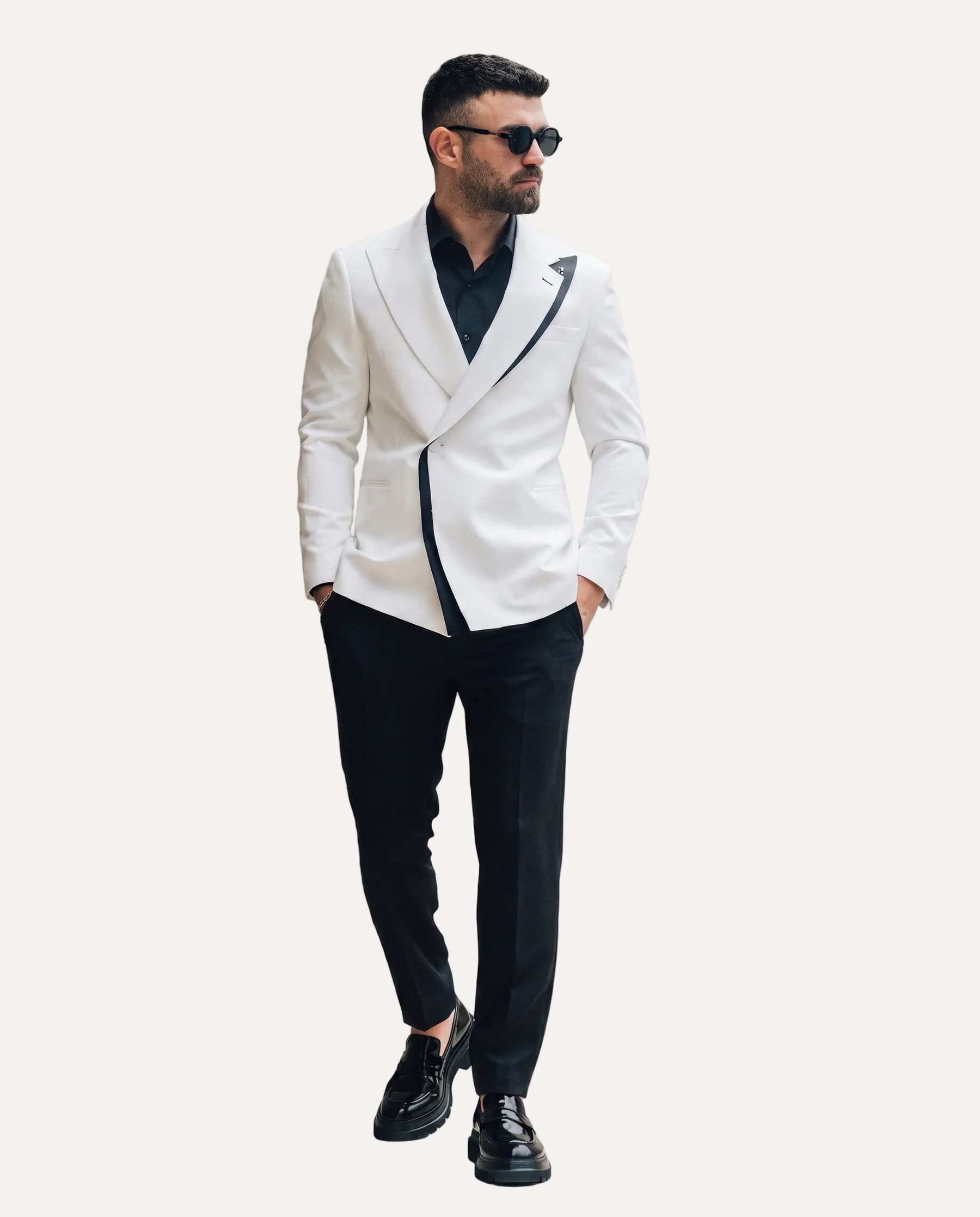PIGAL White & Black Trim Evening Suit