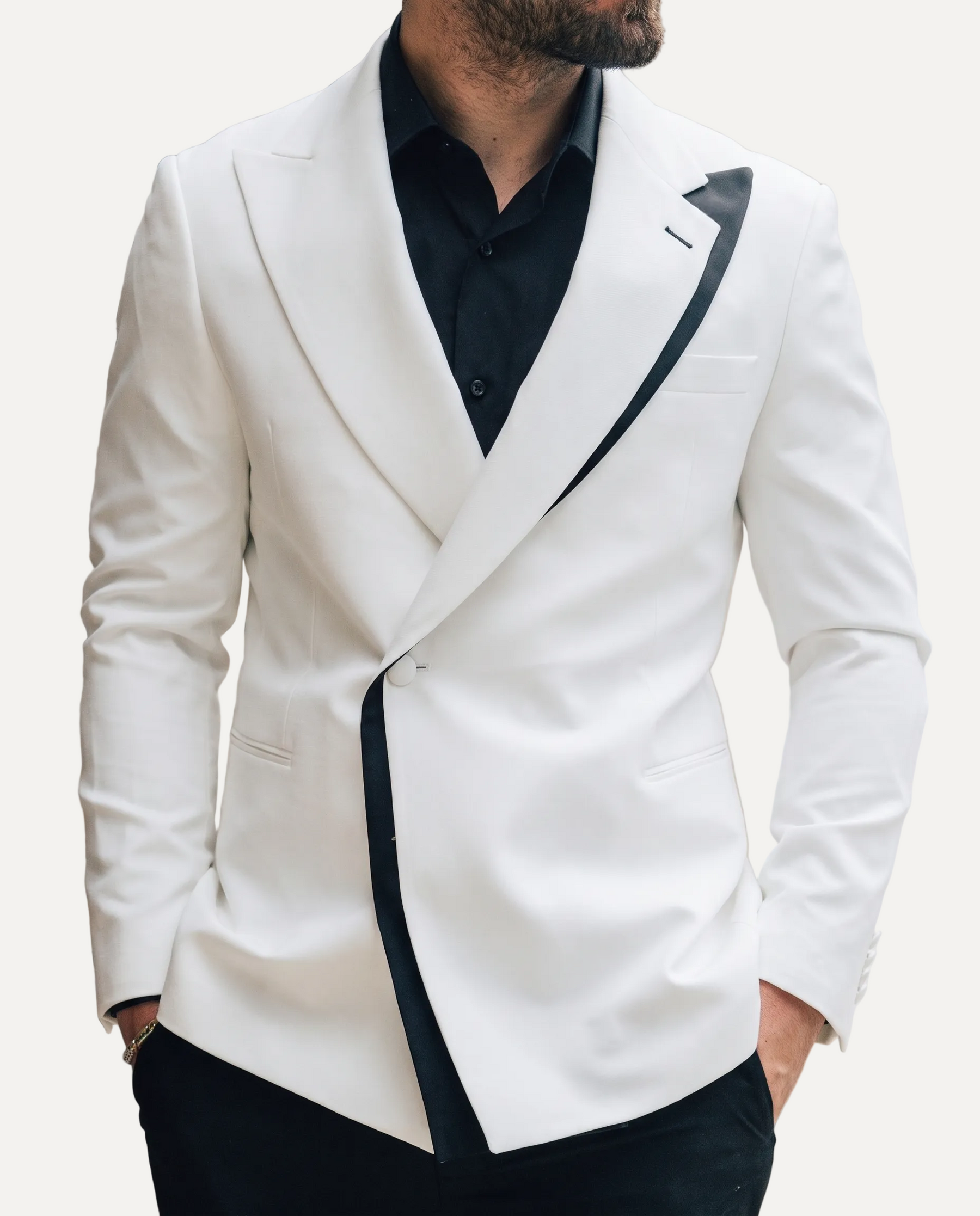 PIGAL White & Black Trim Evening Suit