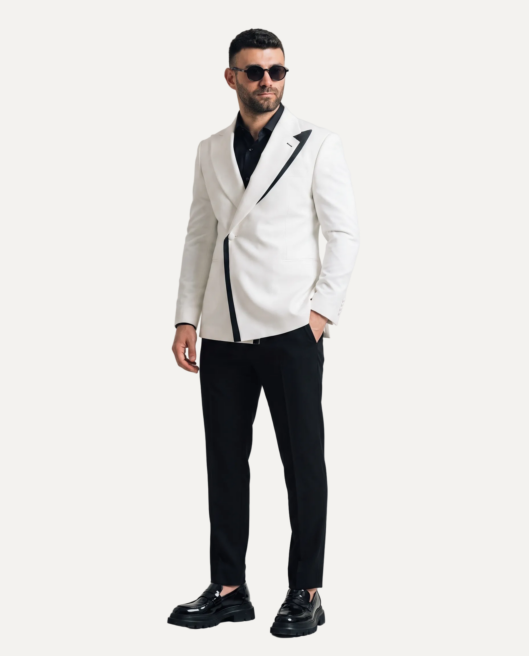PIGAL White & Black Trim Evening Suit