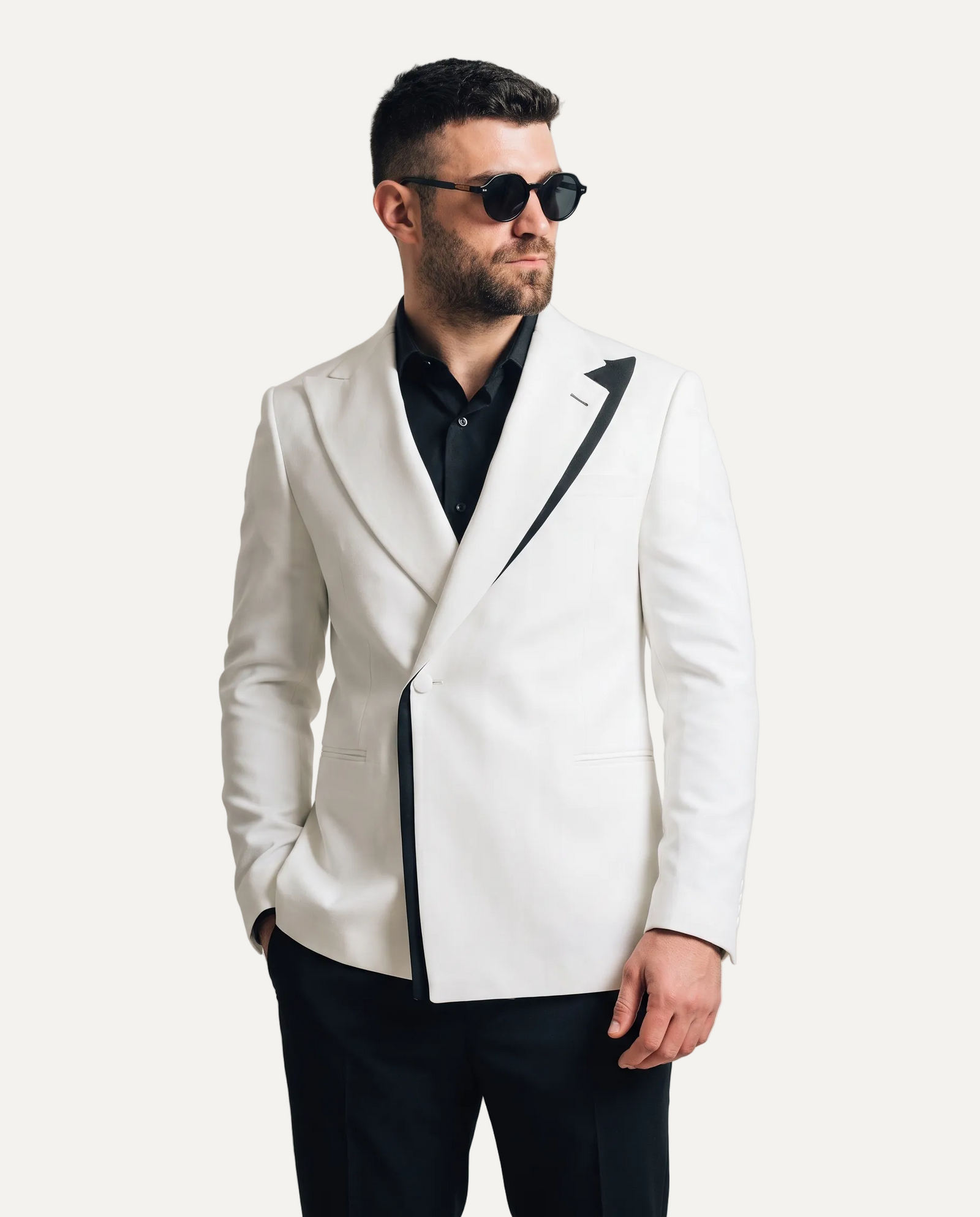 PIGAL White & Black Trim Evening Suit