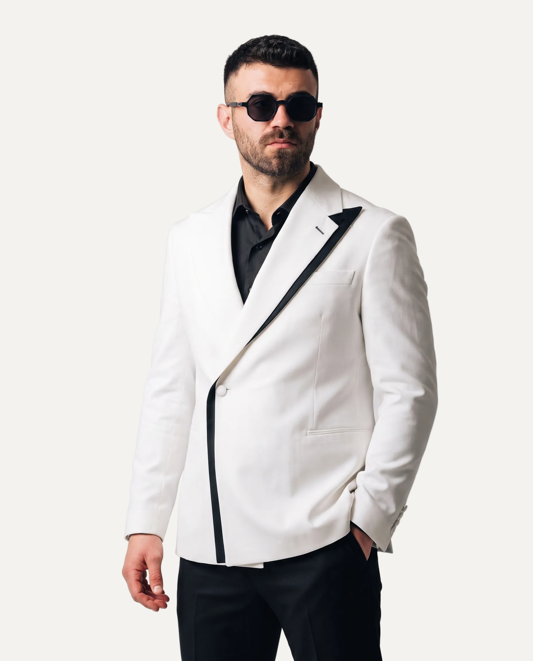 PIGAL White & Black Trim Evening Suit