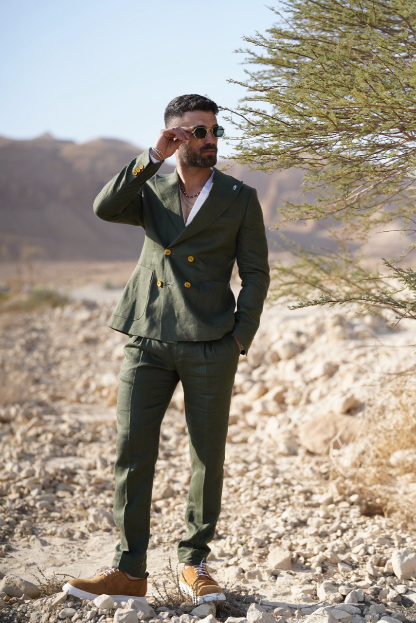 Double olive green  - Linen