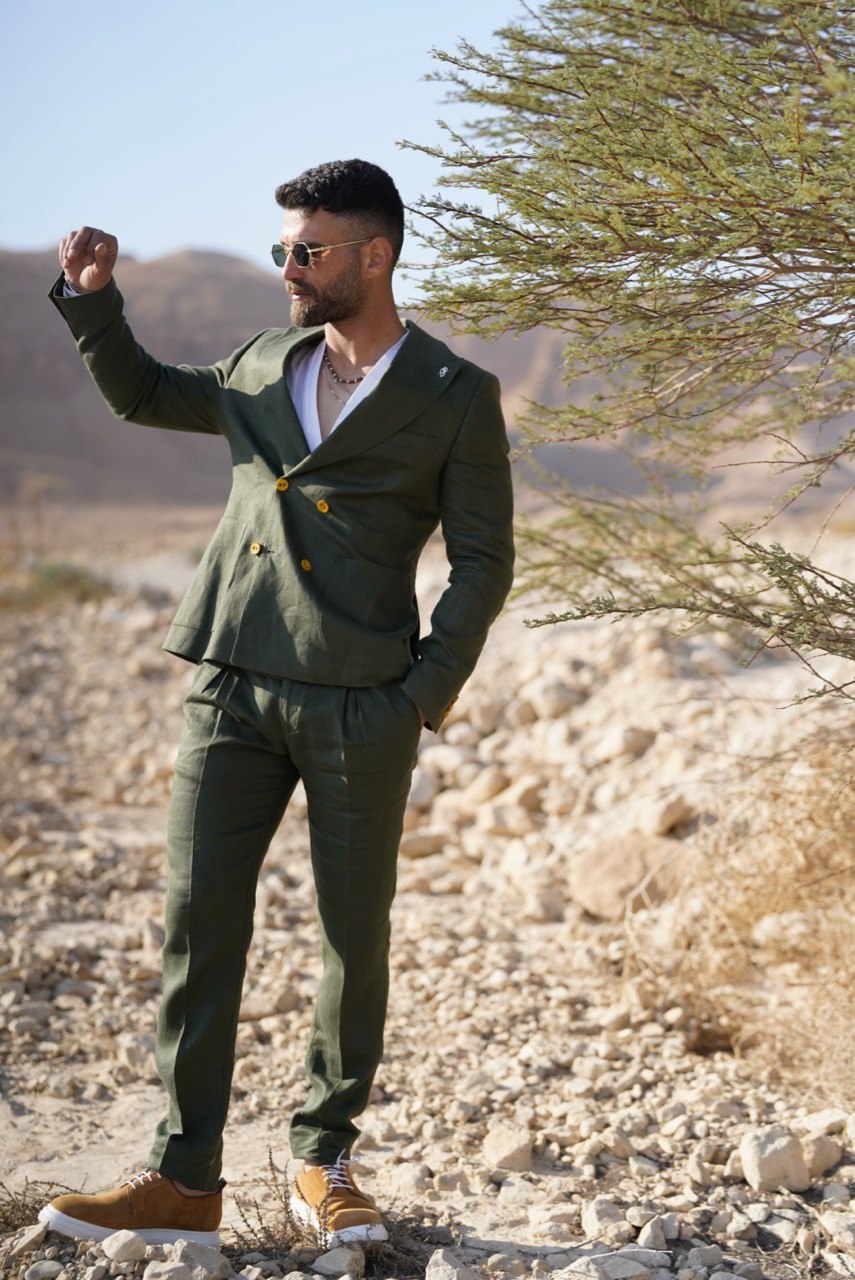 Double olive green  - Linen