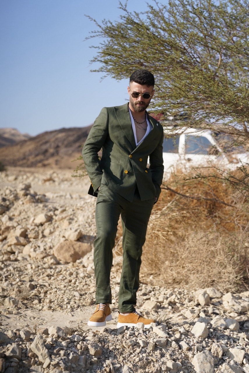 Double olive green  - Linen