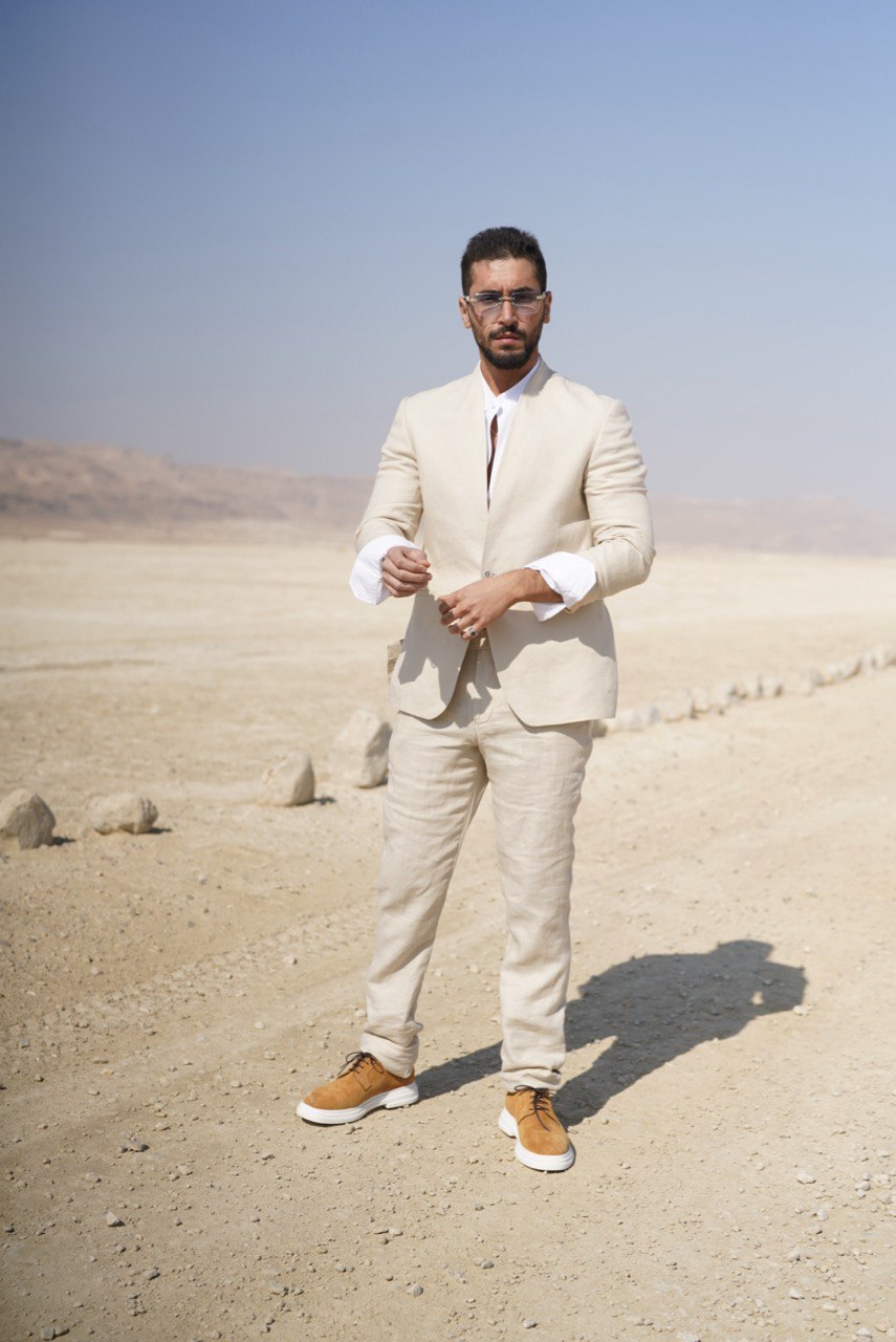 Mandarin collar beige - Linen