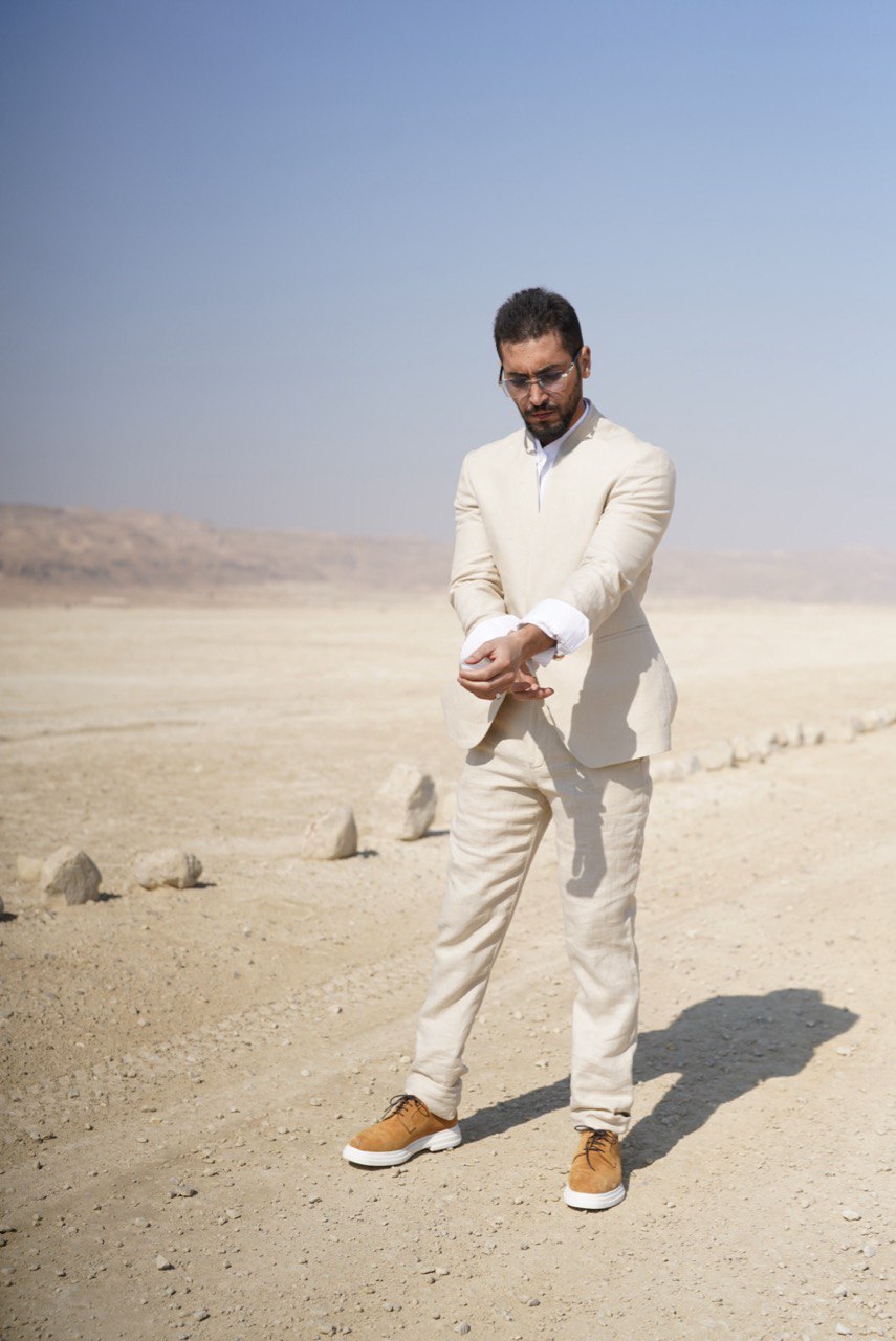 Mandarin collar beige - Linen