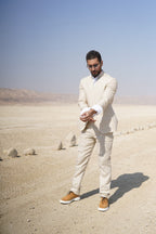 Mandarin collar beige - Linen