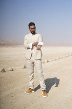 Mandarin collar beige - Linen