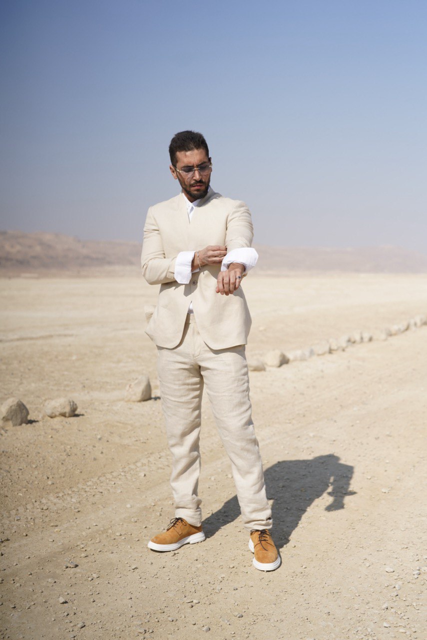 Mandarin collar beige - Linen