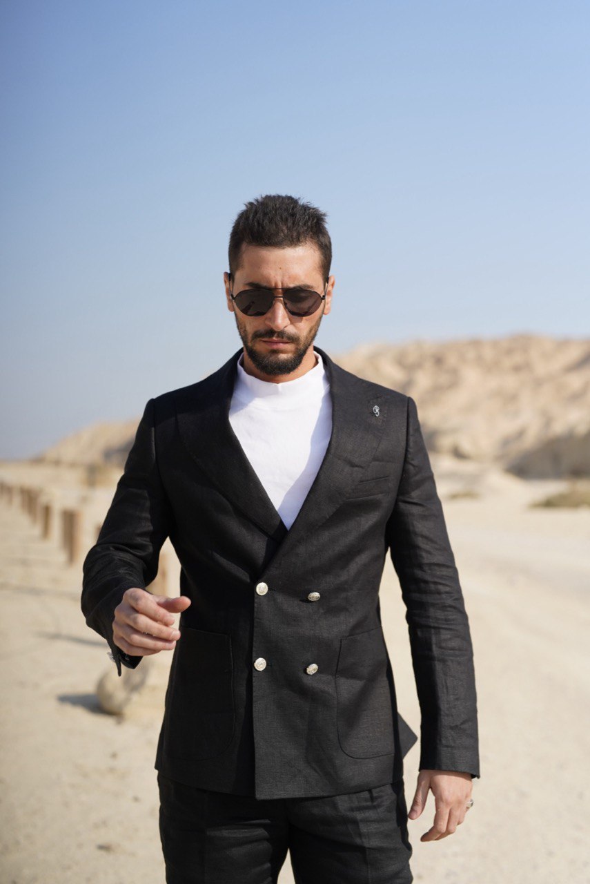 Double Breasted Black - Linen