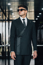 Double Breasted Diagonal Satin - Black