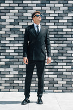 Double Breasted Diagonal Satin - Black